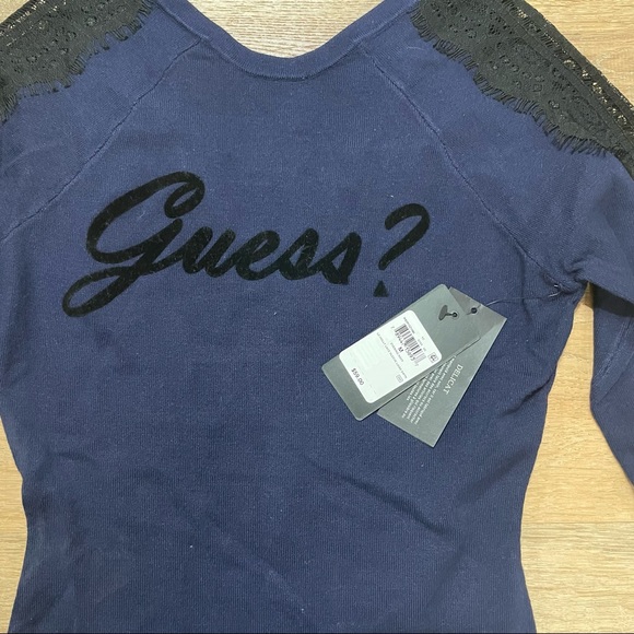 NWT Guess long lace sleeve with logo low back sweater - Picture 3 of 3